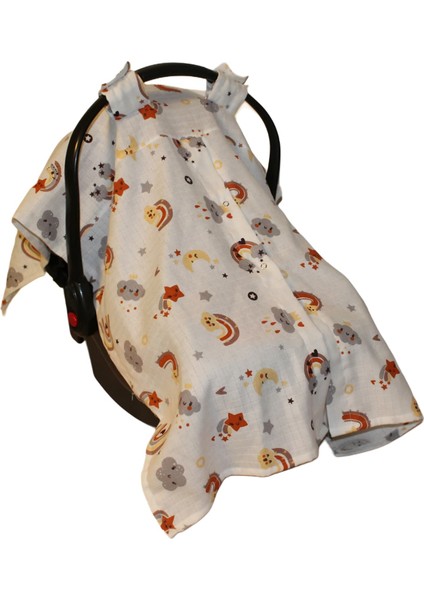 Gökkuşağı & Yıldızlar Deseni %100 Pamuk Müslin Kumaş Puset Örtüsü Rüya Temalı Puset Örtüsü fiyatları