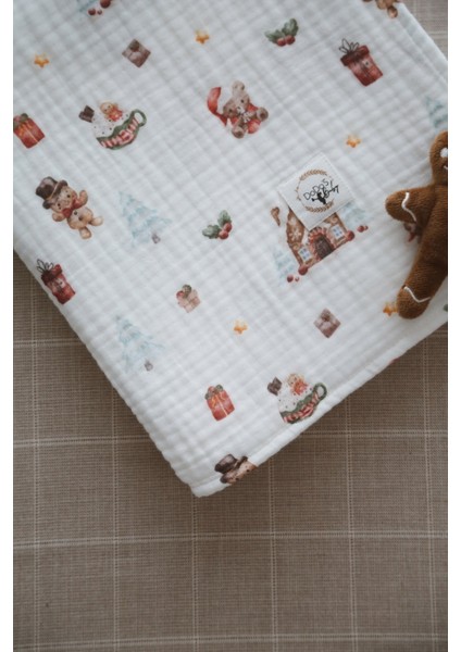 Dört Katlı Kurabiye Adam Desenli Organik Müslin Örtü fiyatları