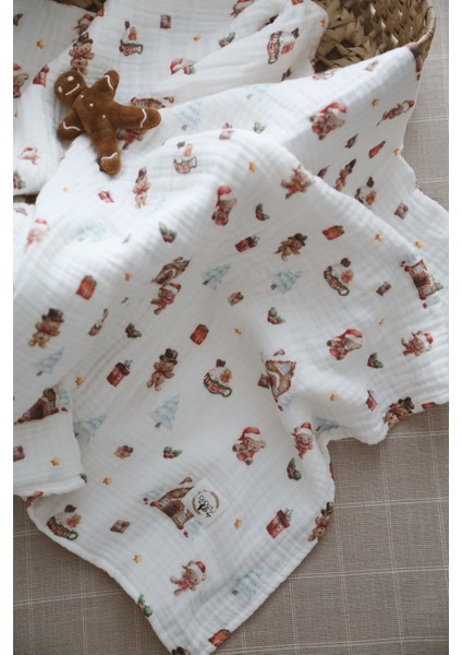 Dört Katlı Kurabiye Adam Desenli Organik Müslin Örtü modelleri