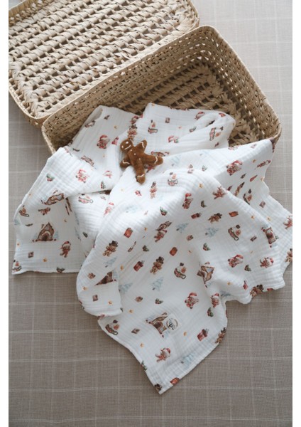 Dört Katlı Kurabiye Adam Desenli Organik Müslin Örtü indirimleri