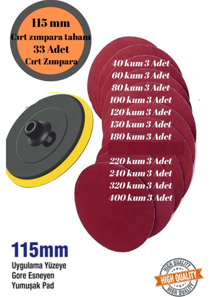 33 Adet Cırt Zımpara Kağıdı El Zımparaları Seti 115 mm Avuç Içi Spiral Taşlama Karma Paket