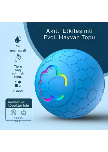 Otomatik Şarjlı Köpek Kedi Oyuncağı Hareketli Rgb Işıklı Zıplayan Akıllı Top Kedi Oyuncağı