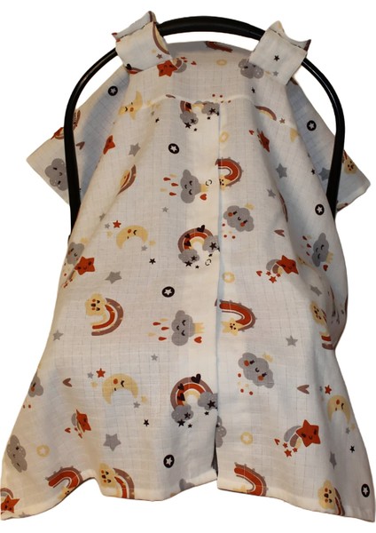 Gökkuşağı & Yıldızlar Deseni %100 Pamuk Müslin Kumaş Puset Örtüsü Rüya Temalı Puset Örtüsü indirimleri