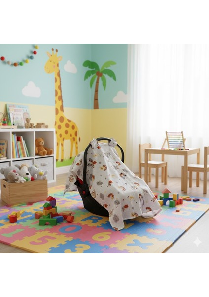 Gökkuşağı & Yıldızlar Deseni %100 Pamuk Müslin Kumaş Puset Örtüsü Rüya Temalı Puset Örtüsü modelleri