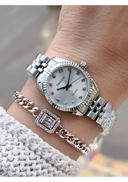 Ferrucci Vintage Mini Çelik Kordon 2 Yıl Garantili Yeni Sezon 30 mt Suya Dayanıklı Kadın Kol Saati B.03412.M1