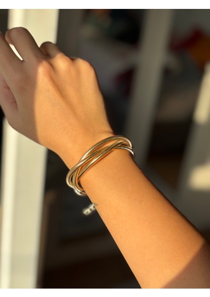 Tırtık Model Üçlü Sarmal Tasarım Gold Bileklik