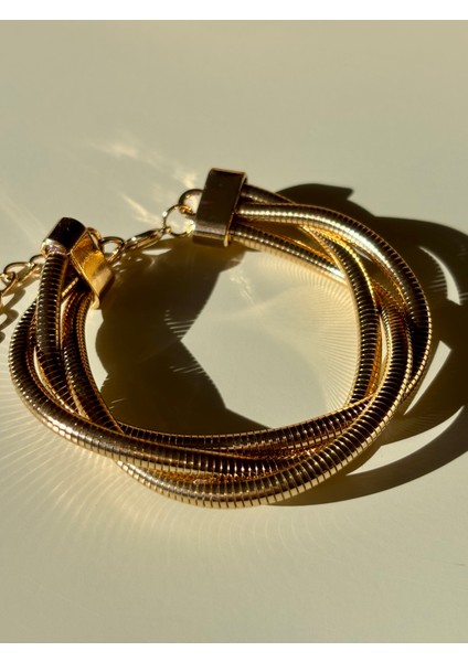 Tırtık Model Üçlü Sarmal Tasarım Gold Bileklik fiyatları
