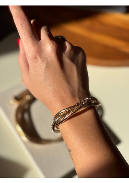 Tırtık Model Üçlü Sarmal Tasarım Gold Bileklik modelleri