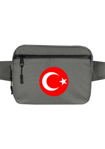 Ay Yıldız Bel Çantası Fermuarlı Gri Renk