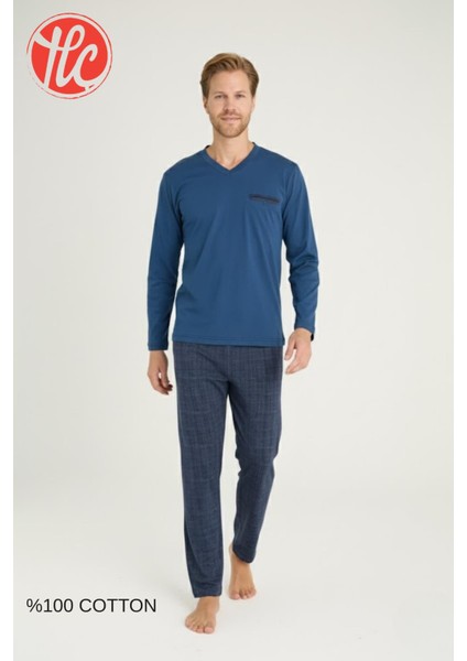 Erkek %100 Pamuklu 4 Mevsim Kumaş V Yaka Uzun Kollu Pijama Takım modelleri