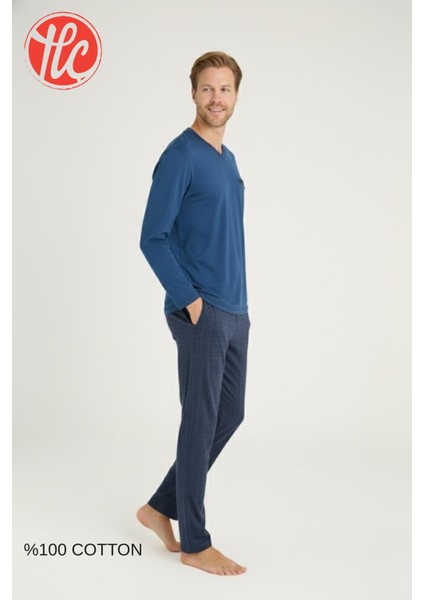Erkek %100 Pamuklu 4 Mevsim Kumaş V Yaka Uzun Kollu Pijama Takım fırsatları