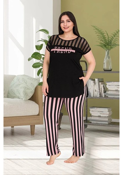 Lady Büyük Beden Çizgili Kısa Kollu Uzun Pijama Takımı fiyatları