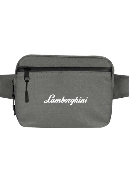Lamborghni Text Bel Çantası Fermuarlı Gri Renk