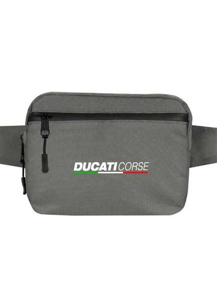 Ducati Corse Text Bel Çantası Fermuarlı Gri Renk