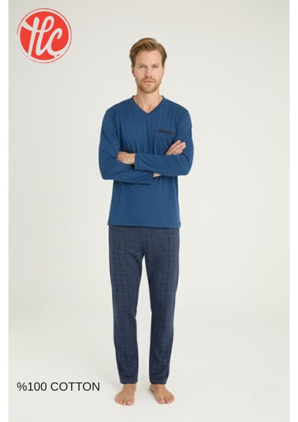 Erkek %100 Pamuklu 4 Mevsim Kumaş V Yaka Uzun Kollu Pijama Takım fiyatları