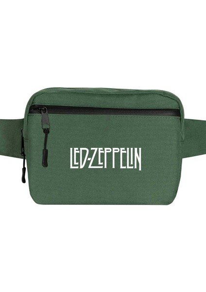 LED Zeppelin Logo Bel Çantası Fermuarlı Yeşil Renk