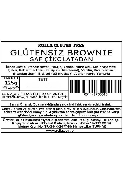 Glütensiz Brownie Saf Çikolatalı Kakao Katkısız (4 Adet x 120GR) Rolla Gluten Free fırsatları