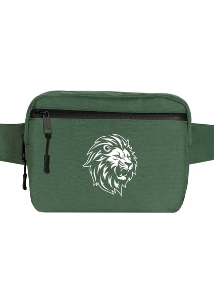Black And White Lion Bel Çantası Fermuarlı Yeşil Renk