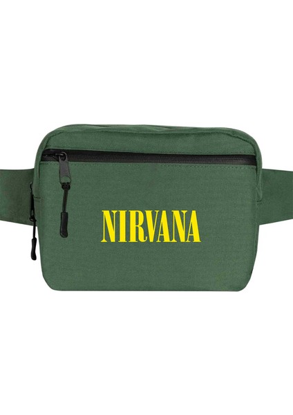 Nirvana Yazı Sarı Bel Çantası Fermuarlı Yeşil Renk