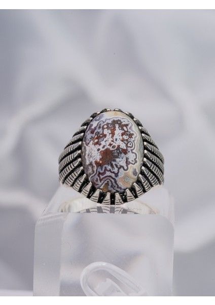 Dokulu Doğal Taşlı Erkek Gümüş Yüzük – Özel ve Karakterli Model