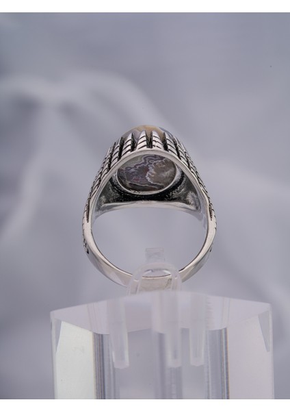 Dokulu Doğal Taşlı Erkek Gümüş Yüzük – Özel ve Karakterli Model indirimleri