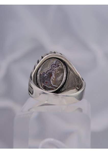 Dokulu Doğal Taşlı Erkek Gümüş Yüzük – Özel ve Karakterli Model