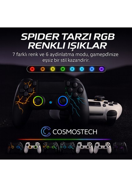 Kablosuz Ps4 Gamepad – Ps4/pc Uyumlu | Bluetooth Joystick, Dokunmatik Rgb Işıklı Panel, Çift Titreşim, 3.5mm Ses Çıkışı – Siyah Spider Desen fiyatları