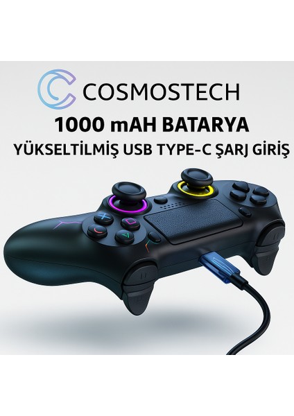 Kablosuz Ps4 Gamepad – Ps4/pc Uyumlu | Bluetooth Joystick, Dokunmatik Rgb Işıklı Panel, Çift Titreşim, 3.5mm Ses Çıkışı – Siyah Spider Desen