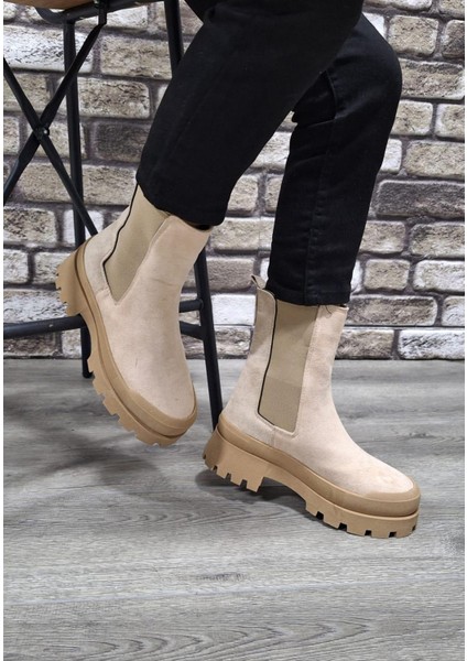 Yandan Lastikli Kalın Taban Günlük Uzun Süet Bot
