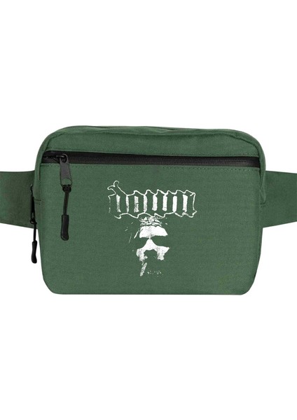 Down Jesus Face Bel Çantası Fermuarlı Yeşil Renk