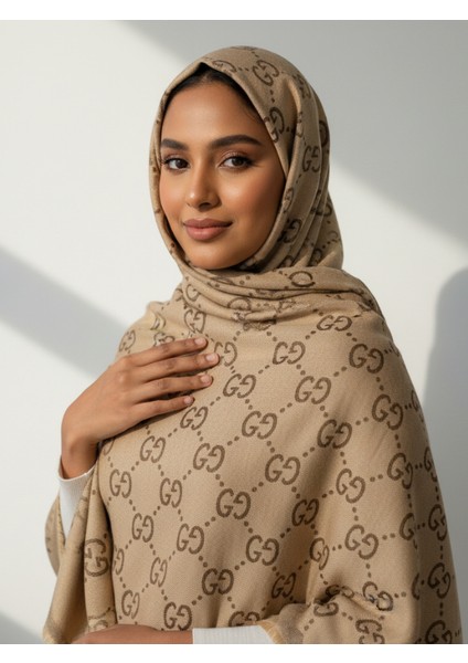 G Desen Bej Kahve Tok Duruşlu Çift Taraflı Jakar Şal fiyatları