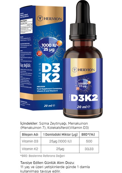 D3 K2 Vitamini 20 ml (400 Damla ) 1000 Iu D3 , 25 Mcg K2 Vitamini