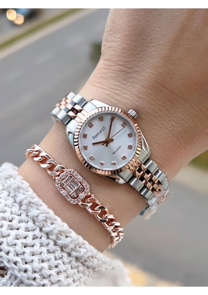 Ferrucci Vintage Mini Çelik Kordon 2 Yıl Garantili Yeni Sezon 30 mt Suya Dayanıklı Kadın Kol Saati B.03412.M5