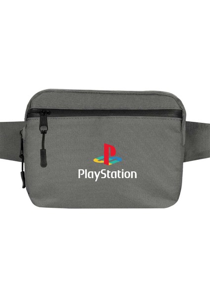 Playstation Logo White Bel Çantası Fermuarlı Gri Renk