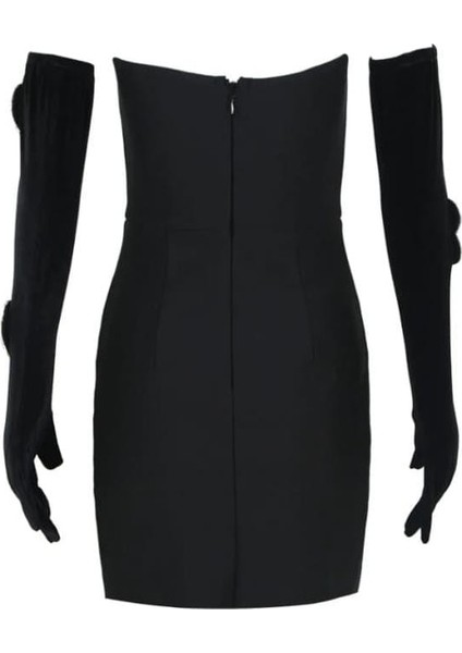 Kalp Işlemeli Straplez Mini Siyah Elbise ,straplez Mini Siyah Elbise , Siyah Abiye Elbise fiyatları