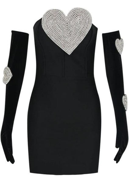Kalp Işlemeli Straplez Mini Siyah Elbise ,straplez Mini Siyah Elbise , Siyah Abiye Elbise fırsatları