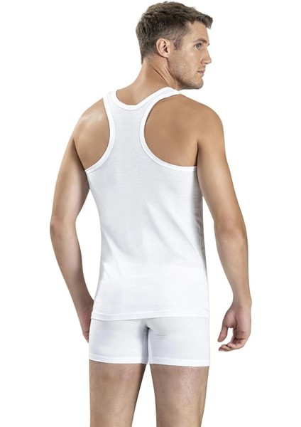 Erkek 6'lı Beyaz Sporcu Rambo Askılı Atlet