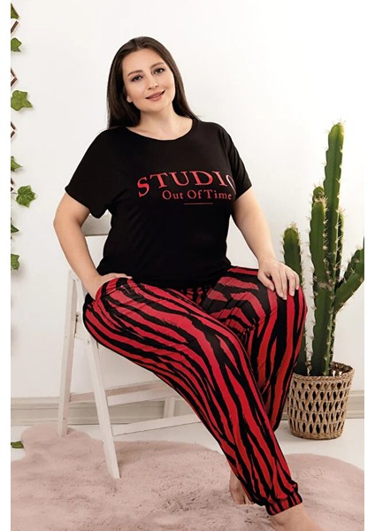 Lady Viskon Kumaş Büyük Beden Desenli Kısa Kollu Uzun Pijama Takımı fiyatları