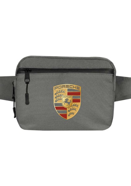 Porshe Logo Bel Çantası Fermuarlı Gri Renk