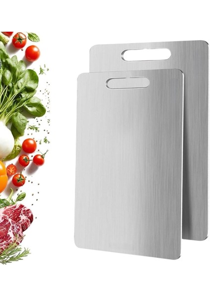 2 Boy Paslanmaz Çelik Leke Tutmaz, Antibakteriyel, Bulaşık Makinesinde Yıkanabilen Kesim Panosu