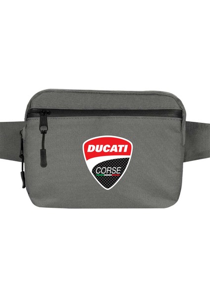 Ducati Corse Logo Bel Çantası Fermuarlı Gri Renk