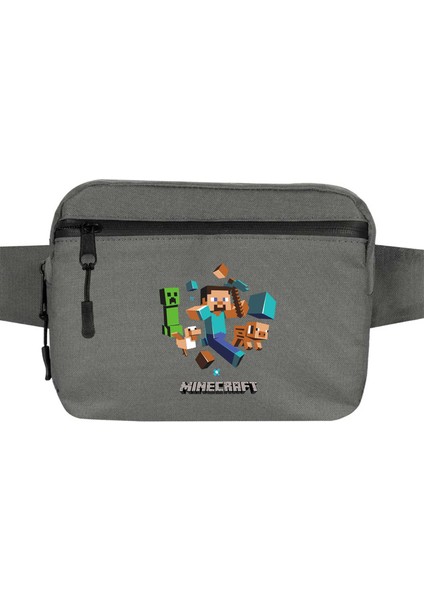Mine-Craft Elements Bel Çantası Fermuarlı Gri Renk