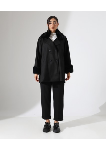 Düğme Kapama Kürk Detay Ceket