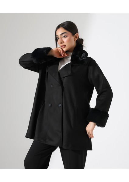 Düğme Kapama Kürk Detay Ceket