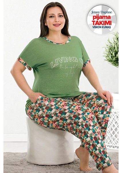 Lady Büyük Beden Viskon Kumaş Kısa Kollu Pijama Takımı fiyatları