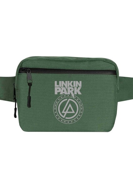 Linkin Park Logo ve Star Bel Çantası Fermuarlı Yeşil Renk