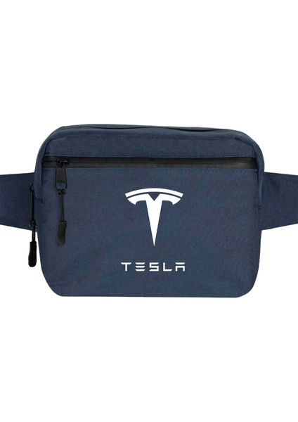 Tesla Logo Text Bel Çantası Fermuarlı Lacivert Renk
