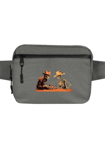 Skelton Cowboy Bar Bel Çantası Fermuarlı Gri Renk