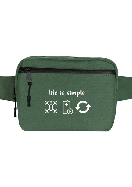 Life Is Simple Bel Çantası Fermuarlı Yeşil Renk