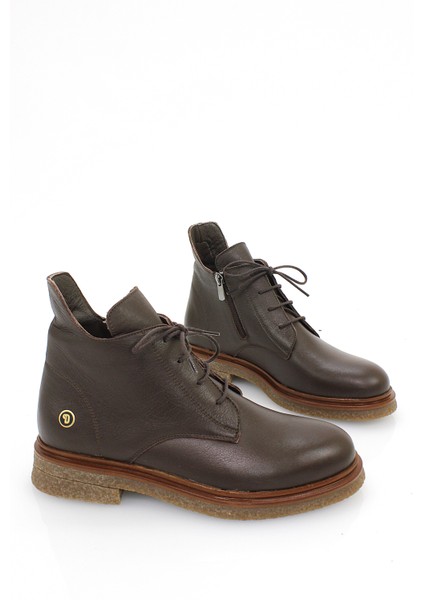 Kadın Hakiki Deri Ortopedik Fermuarlı Düz Taban Kısa Günlük Bot NH25/KB7006